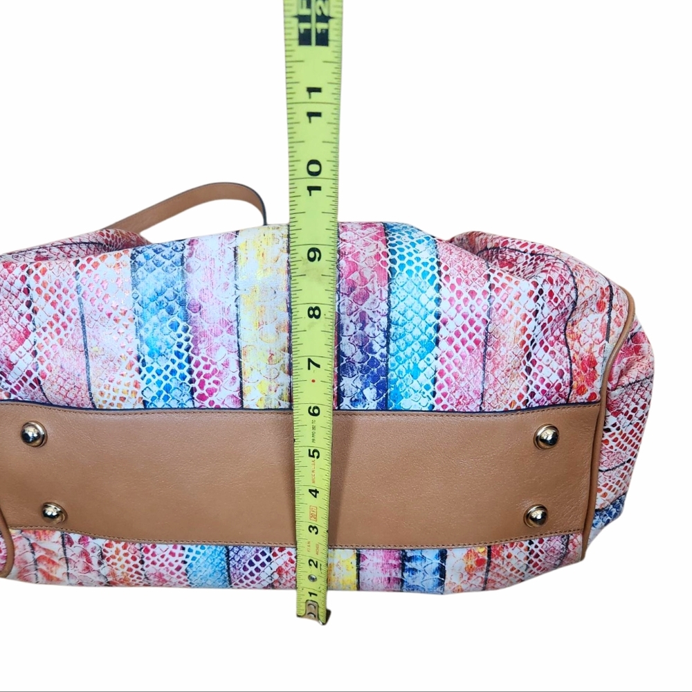 Brahmin Elisa Leather Satchel Bag Snake Print Rainbow Beige Long Strap Charm - Picture 11 of 16